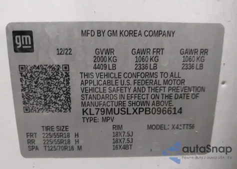 2023 Chevrolet Trailblazer Awd Rs z USA, uszkodzony, nr VIN KL79MUSLXPB096614